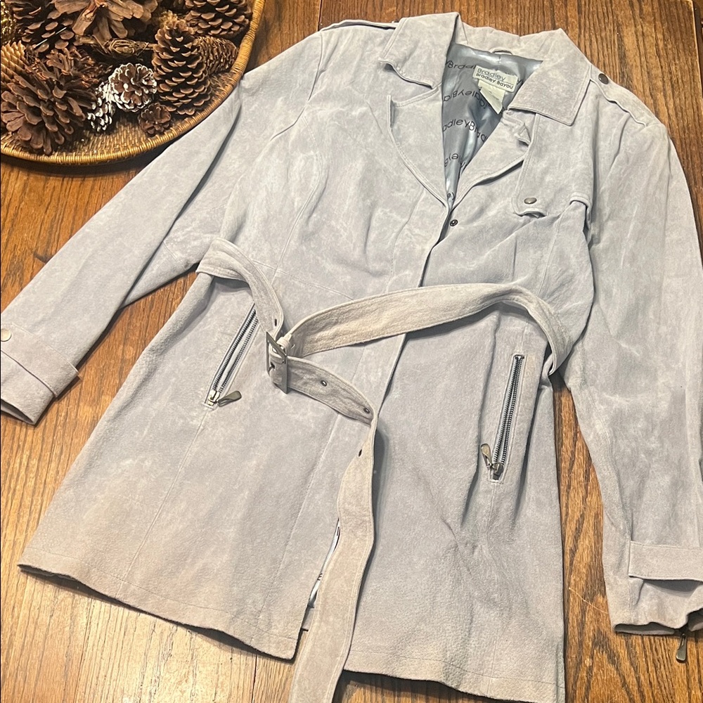 Bradley Bayou Suede leather Trench Coat in Light powder blue